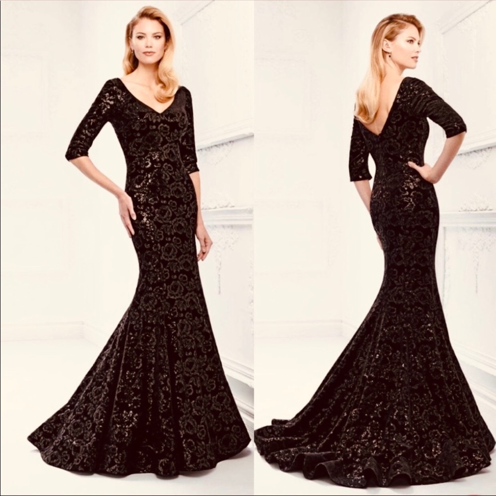 Montage by MON CHERI PURPLE sequins MOB LONG SLEEVE GOWN